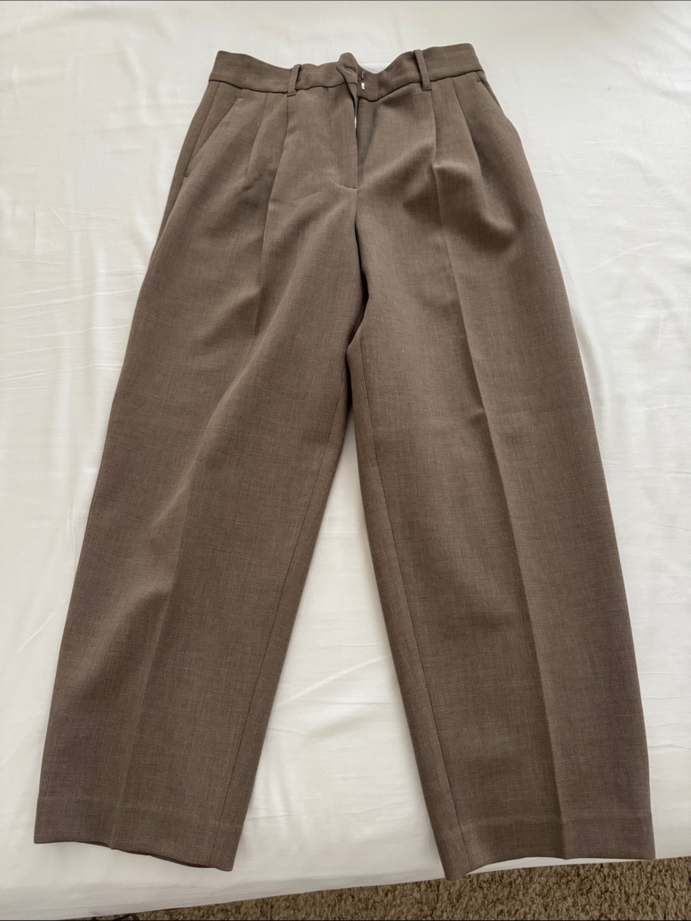 Aritzia Women's Brown Wide-Leg Pleated Trousers